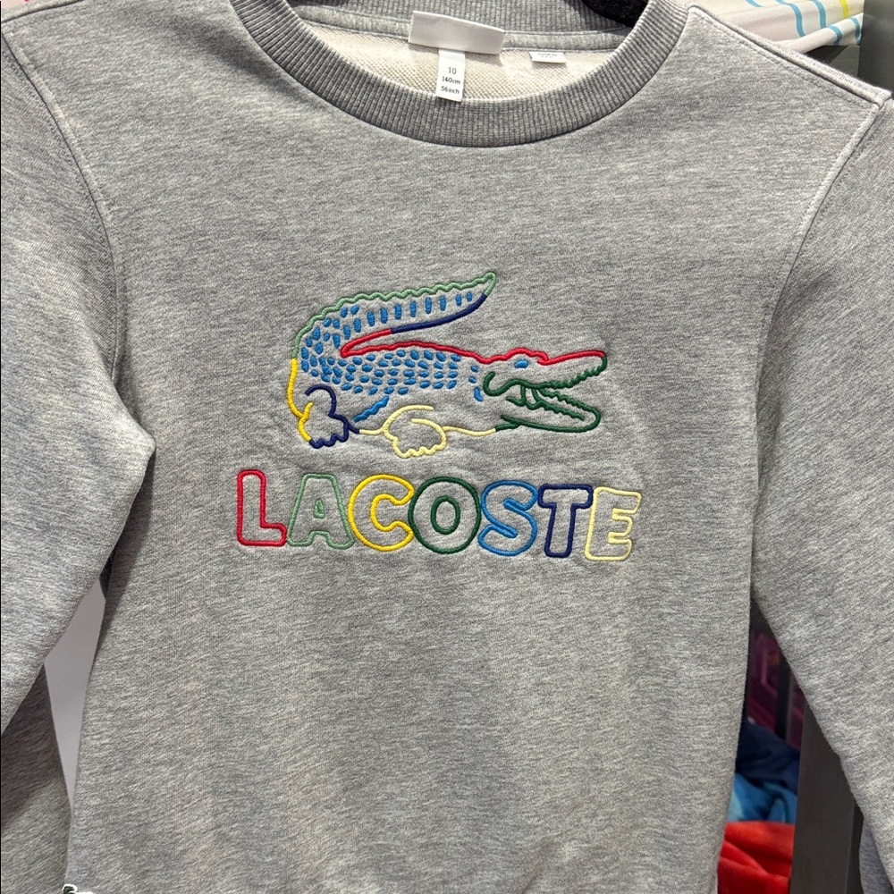 Lacoste Grey Sweatshirt with Multicolor Embroidered Crocodile